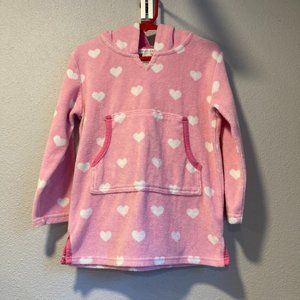 Pottery Barn Kids Fleece Pullover Hoodie 2T-3T Pink w/White Hearts Center Pocket